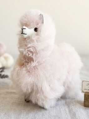 Pacha Mama Plush Alpaca Figurine - Pink Fluffy Baby Alpaca hair